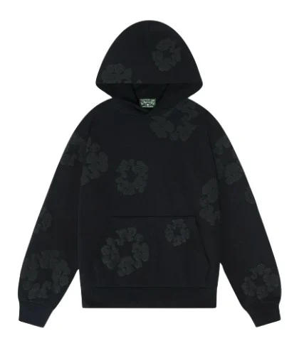 Denim Tears Brand Cotton Wreath Black Logo Hoodie
