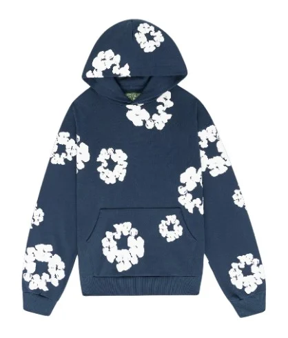 Denim Tears Brand Cotton Navy Rhinstone Logo Hoodie